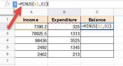 Hướng dẫn thực hiện phép trừ trong Google Sheets